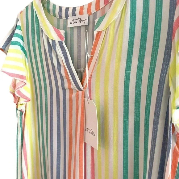 Vertical Stripe Multicolored Ruffle Blouse - Picture 3 of 6